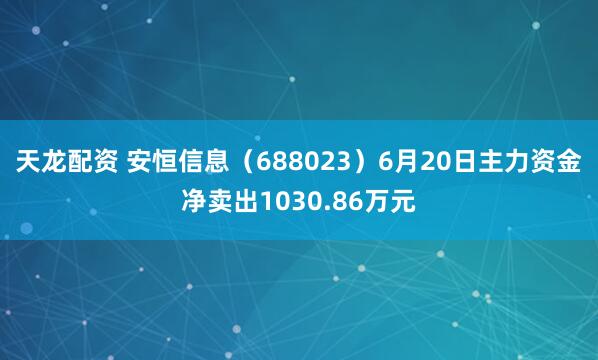 天龙配资 安恒信息（688023）6月20日主力资金净卖出1030.86万元