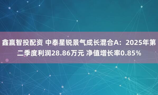 鑫赢智投配资 中泰星锐景气成长混合A：2025年第二季度利润28.86万元 净值增长率0.85%